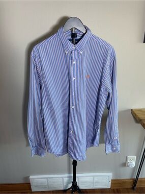 Ralph Lauren Men’s Blue and Pink Striped Button-Down Shirt